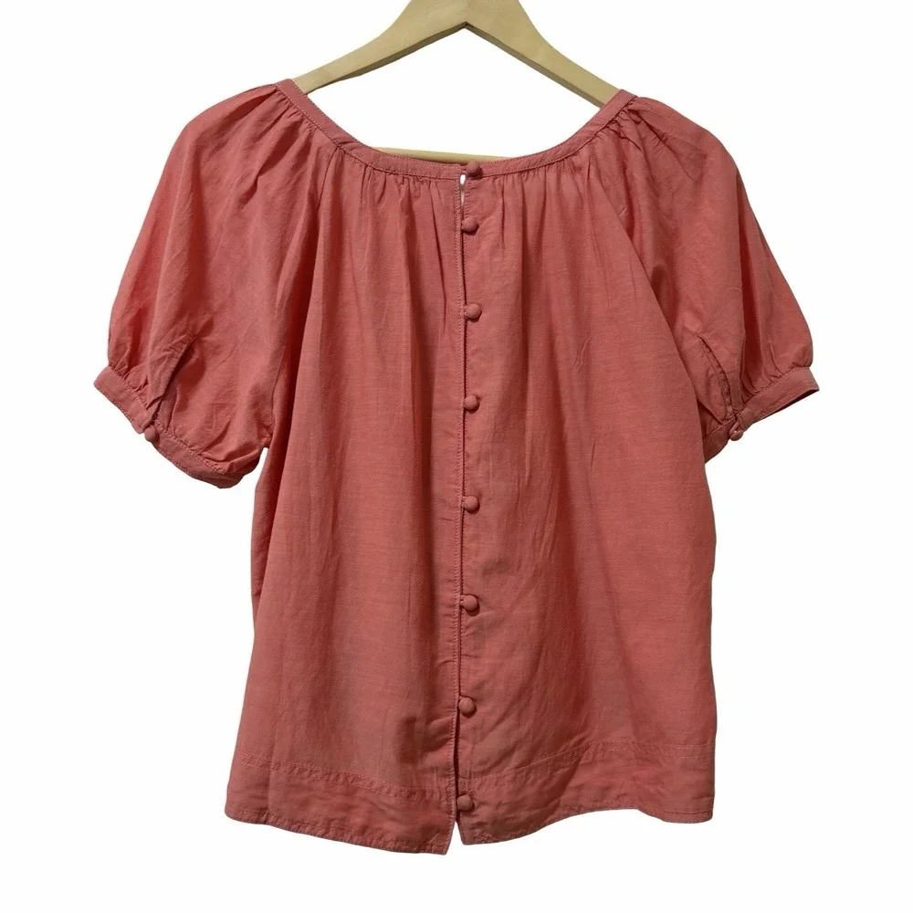 Anthropologie Pilcro Puff Sleeve Lightweight Flowy Top Size S Coral Orange Boho